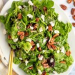 Green Salad with Goat Cheese, Maple-Glazed Pecans & Maple Dijon Vinaigrette with Striped Linen Napkin