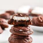 Chocolate marshmallow cookies with chocolate on top.