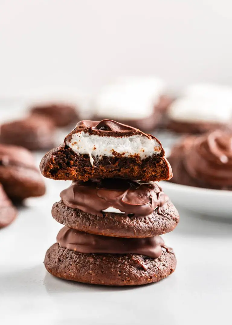 Chocolate marshmallow cookies with chocolate on top.